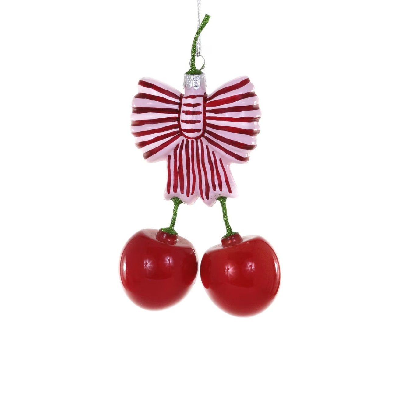 Bow and Cherries Christmas Glass Ornament