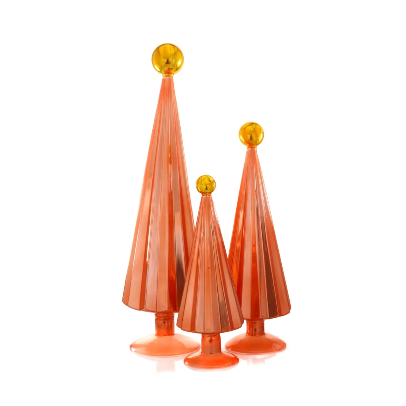 Grapefruit Amber Pleated Glass Trees (Set of 3)