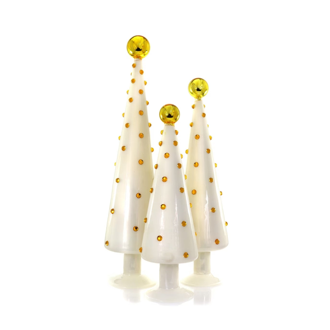 Ivory Decorated Dotted Glass Trees (Set of 3)
