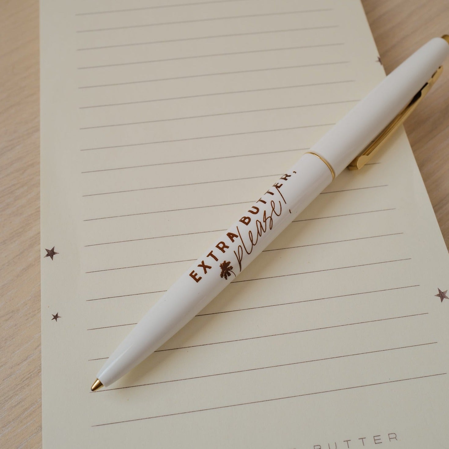 Things to celebrate Notepad + Extra Butter BIC Clic Gold Pen set