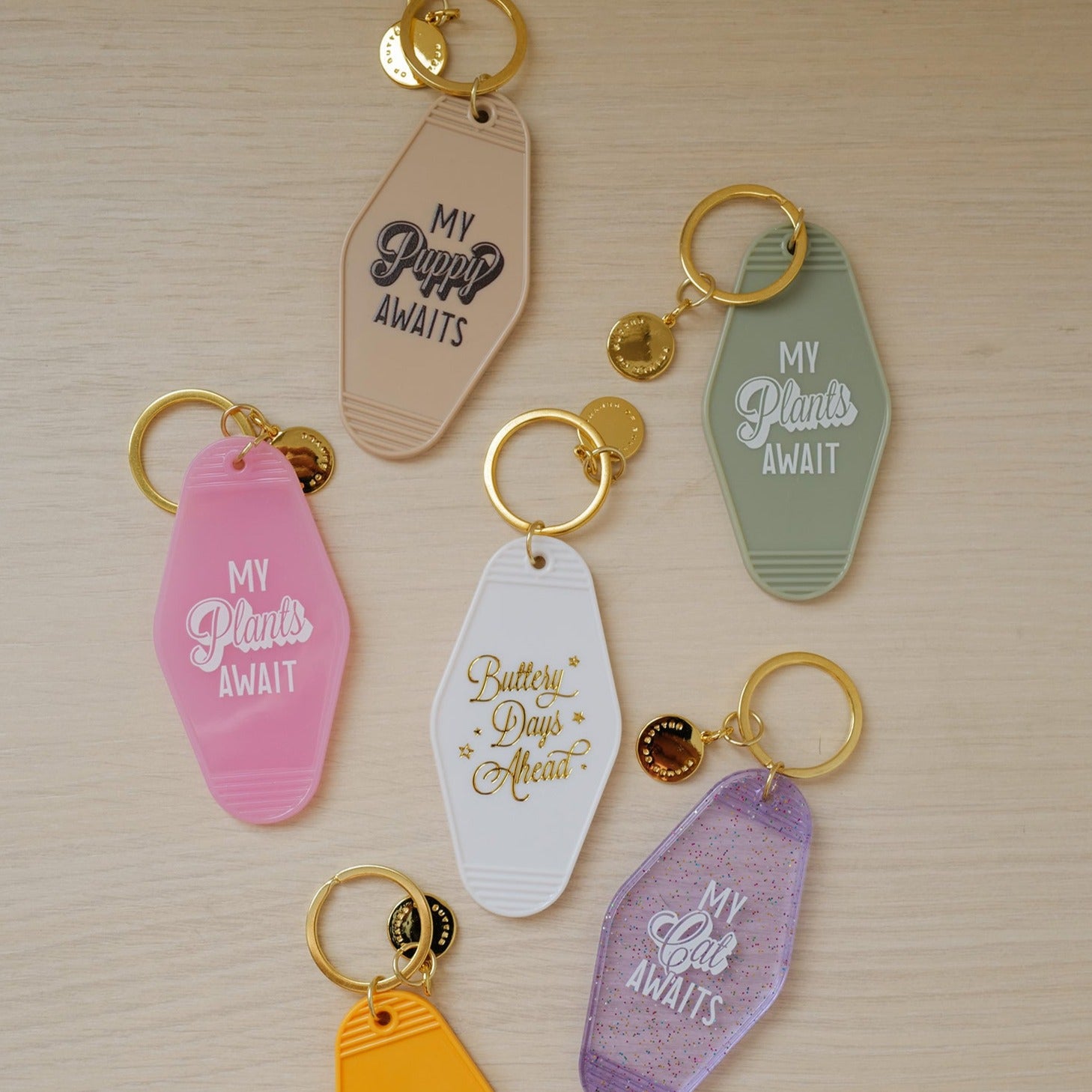 My Plants Await Motel Keychain