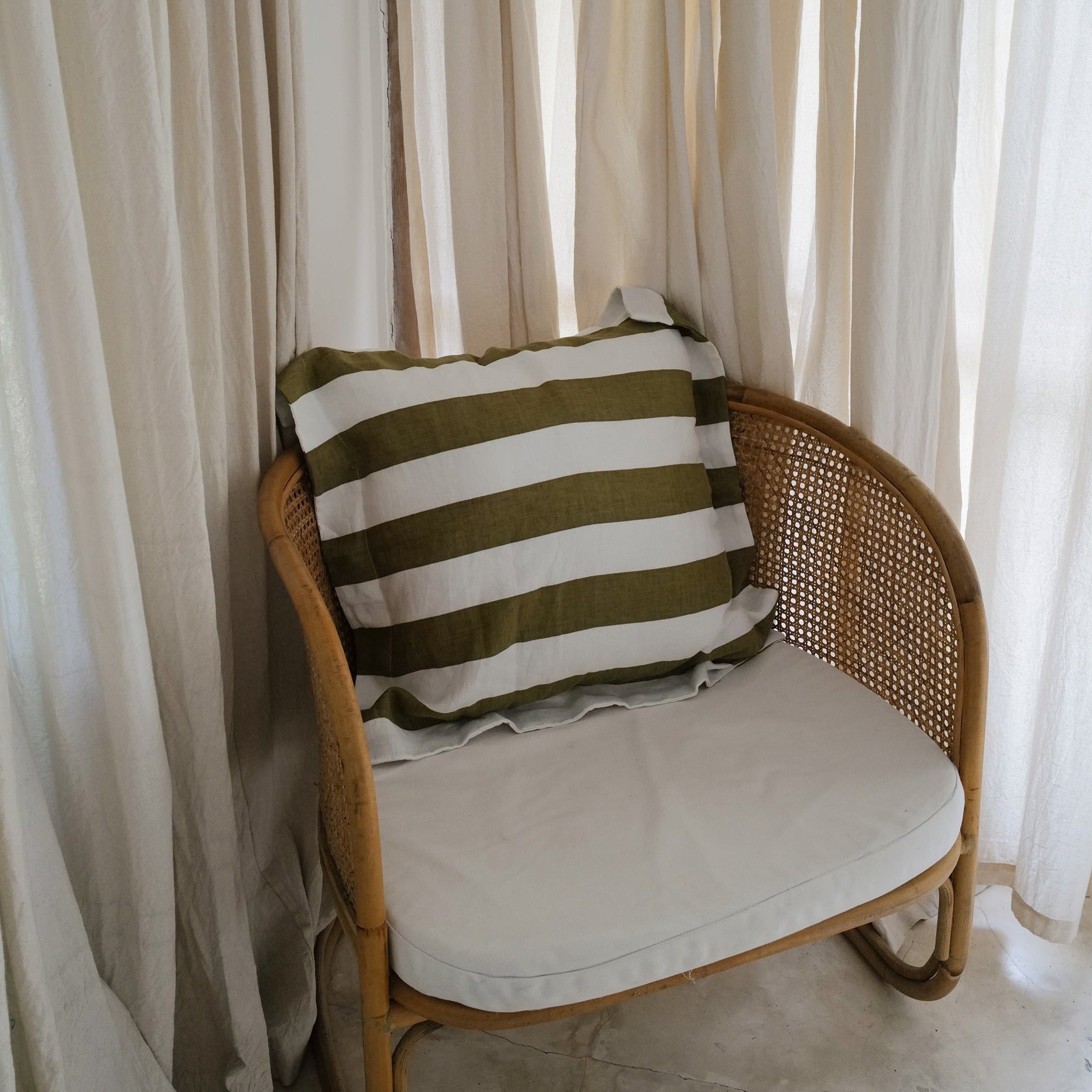 正方形條紋紋亞麻抱枕套