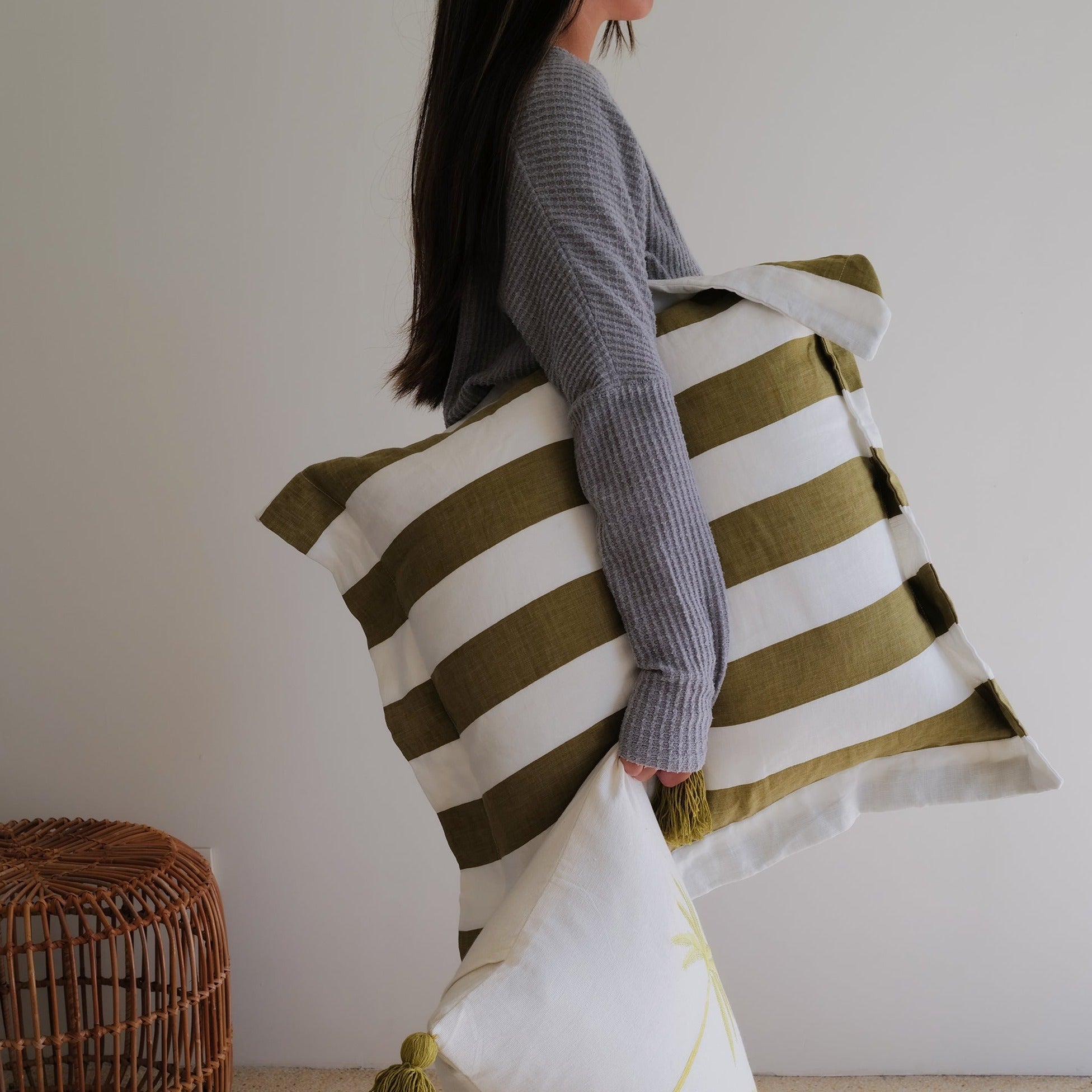 Striped Linen Throw Pillow Cover