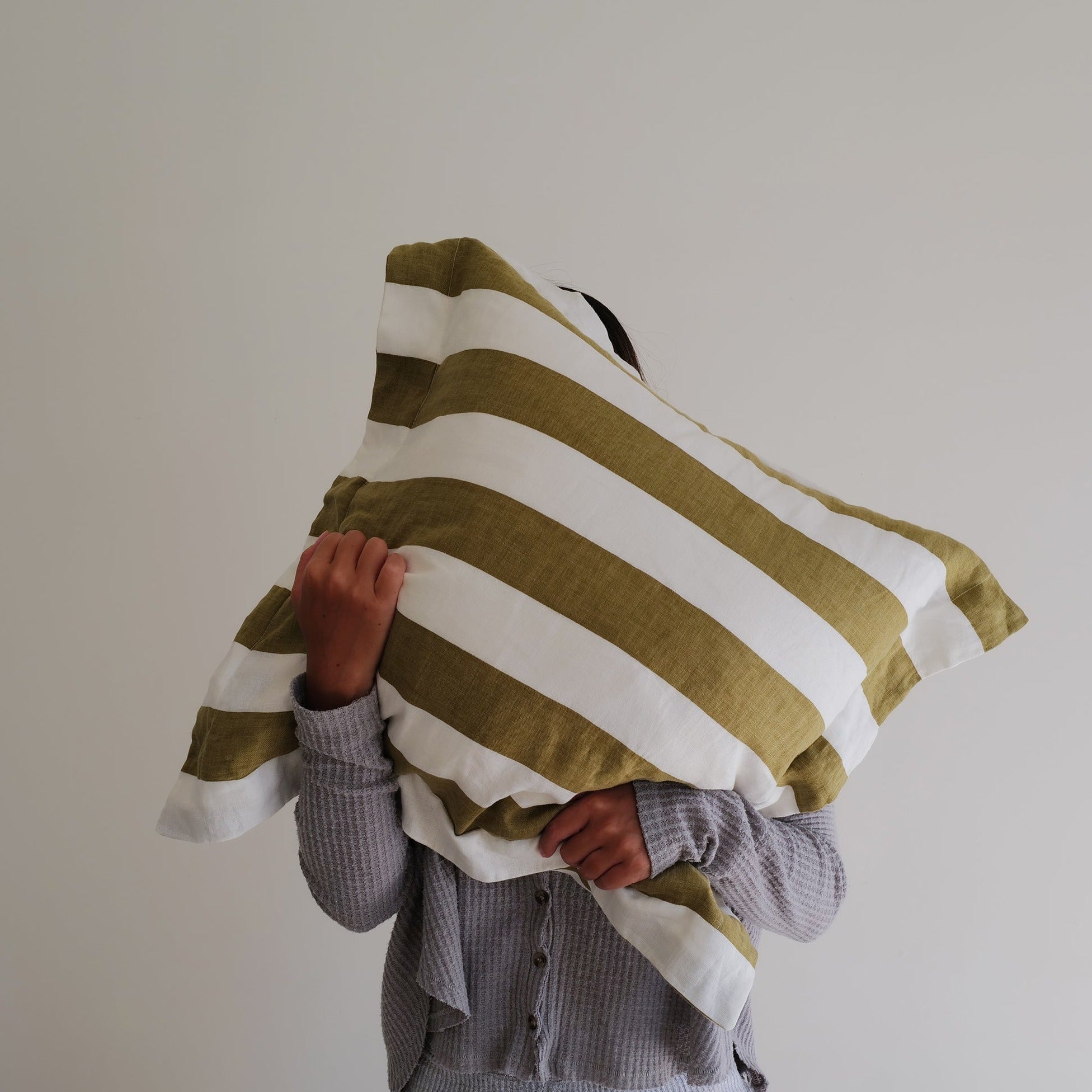 正方形條紋紋亞麻抱枕套