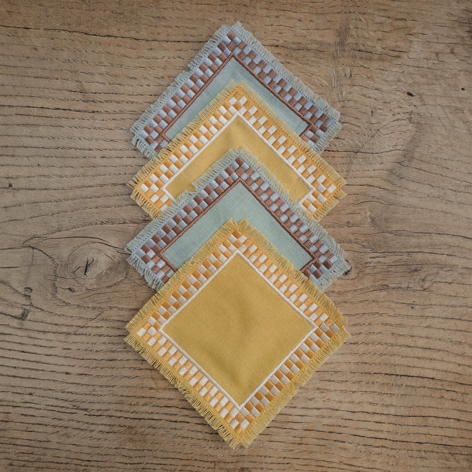Teal and Yellow Linen Coasters