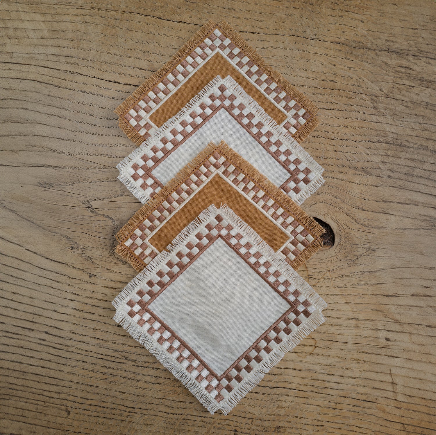 Brown and White Linen Coasters