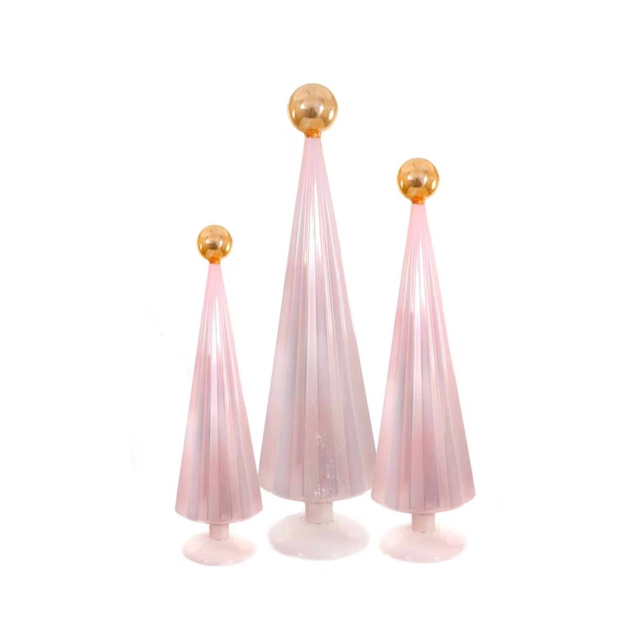 Light Pink Gold Pleated Glass Trees (Set of 3)