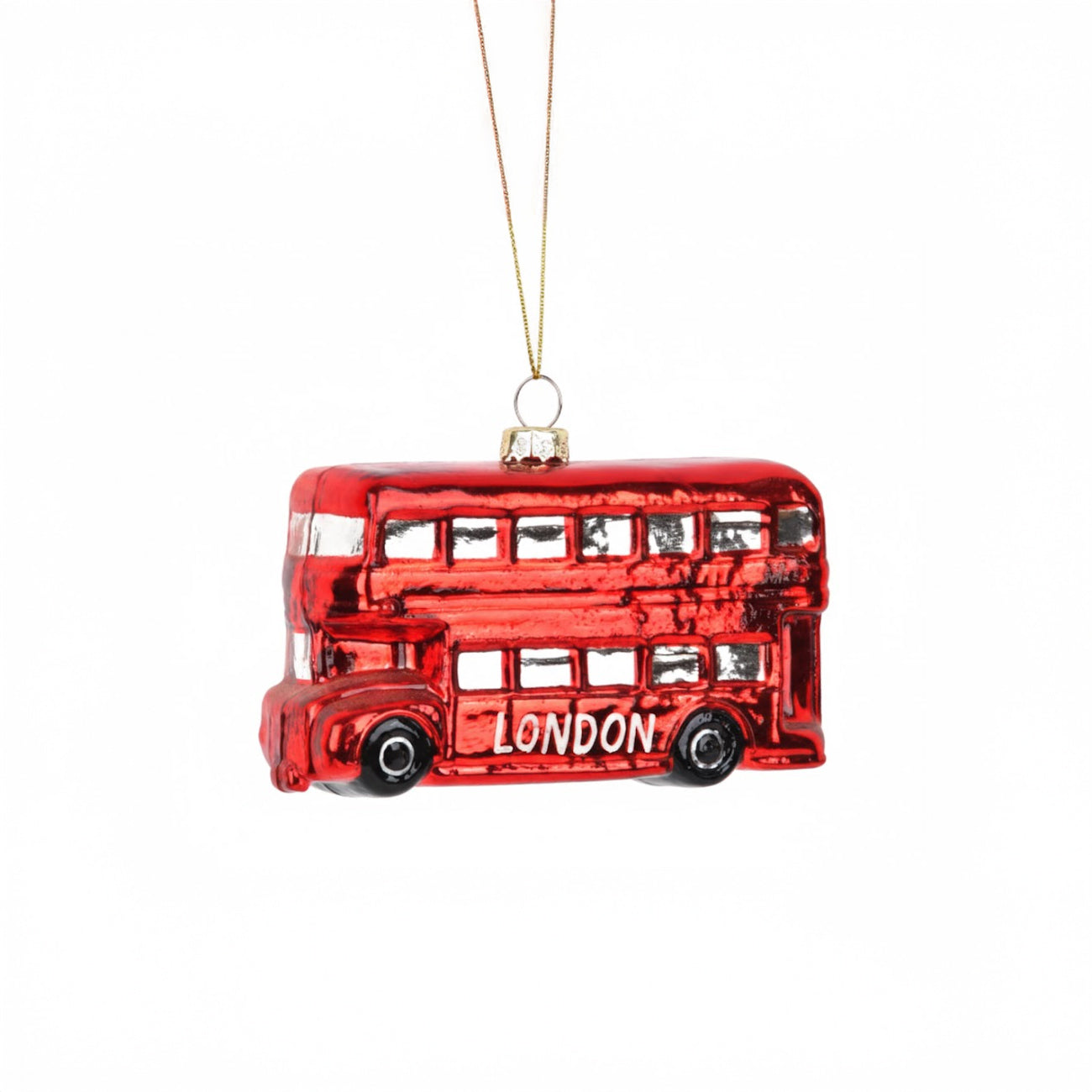 倫敦紅色雙層巴士玻璃聖誕吊飾
