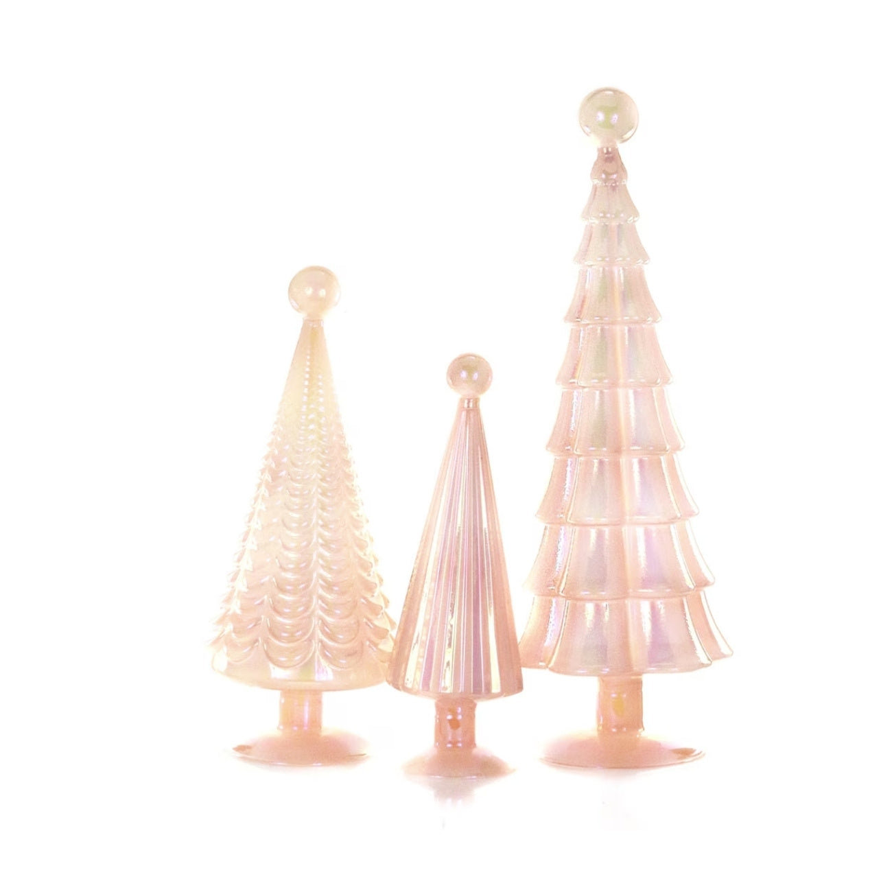 Pastel Pink Iridescent Glass Christmas Trees (Set of 3)