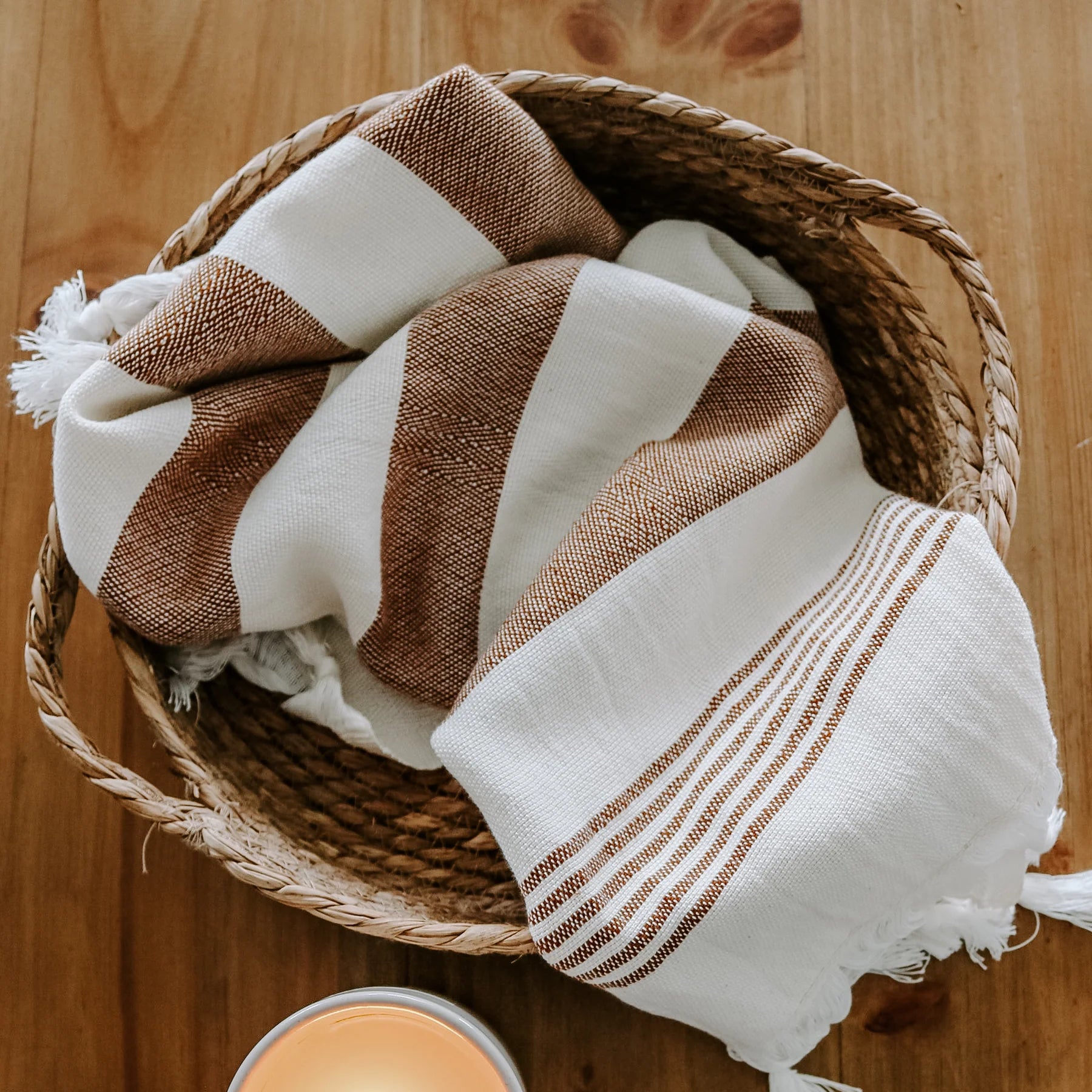 Turkish Cotton + Bamboo Hand Towel - Neutral Stripes | Sweet Water Decor