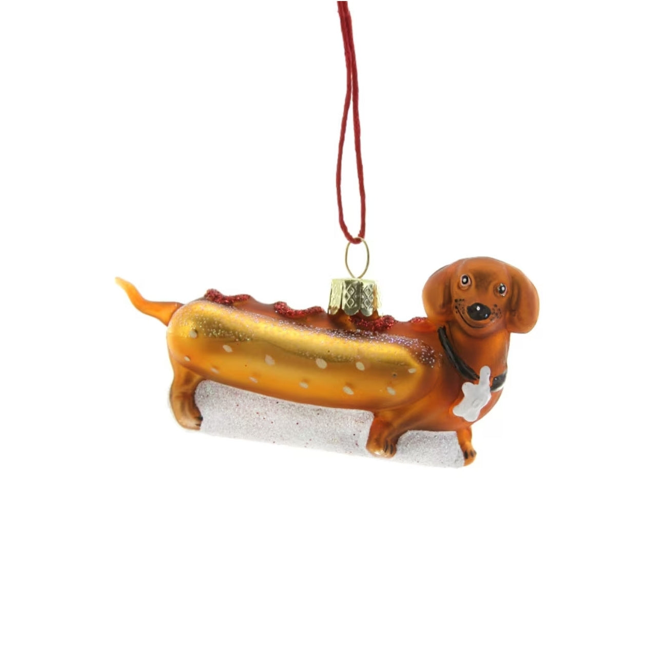 Weiner Pup Hot Dog Glass Ornament