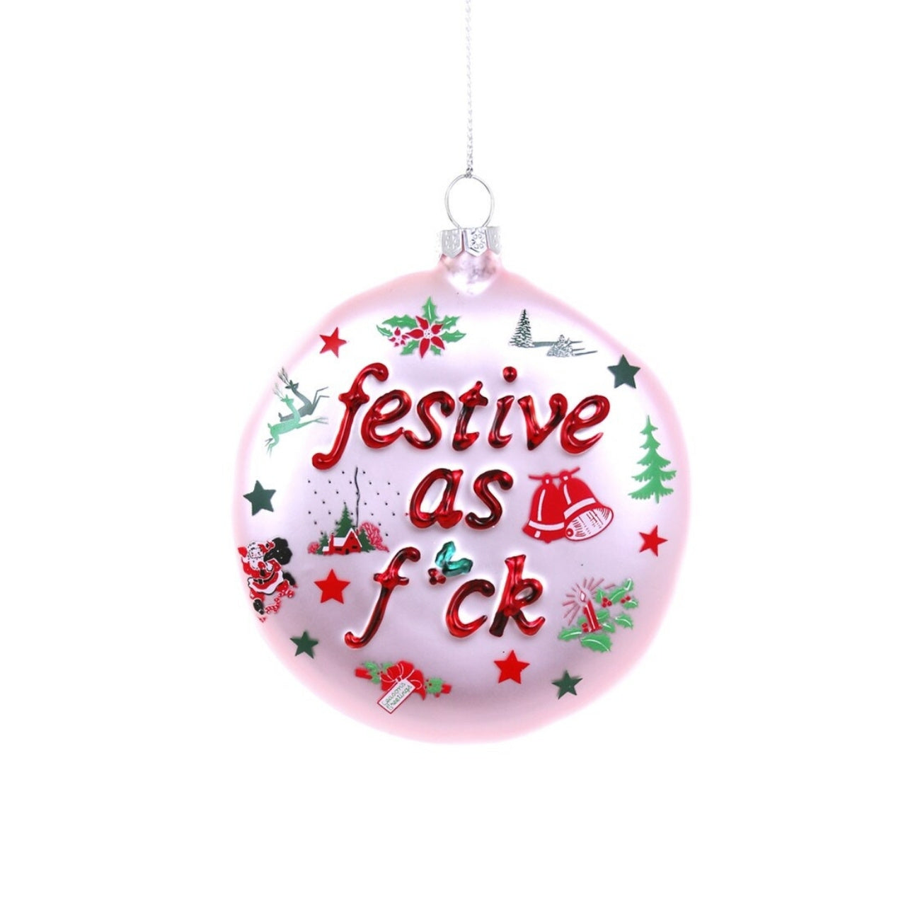 Festive AF Pink Christmas Glass Ornament