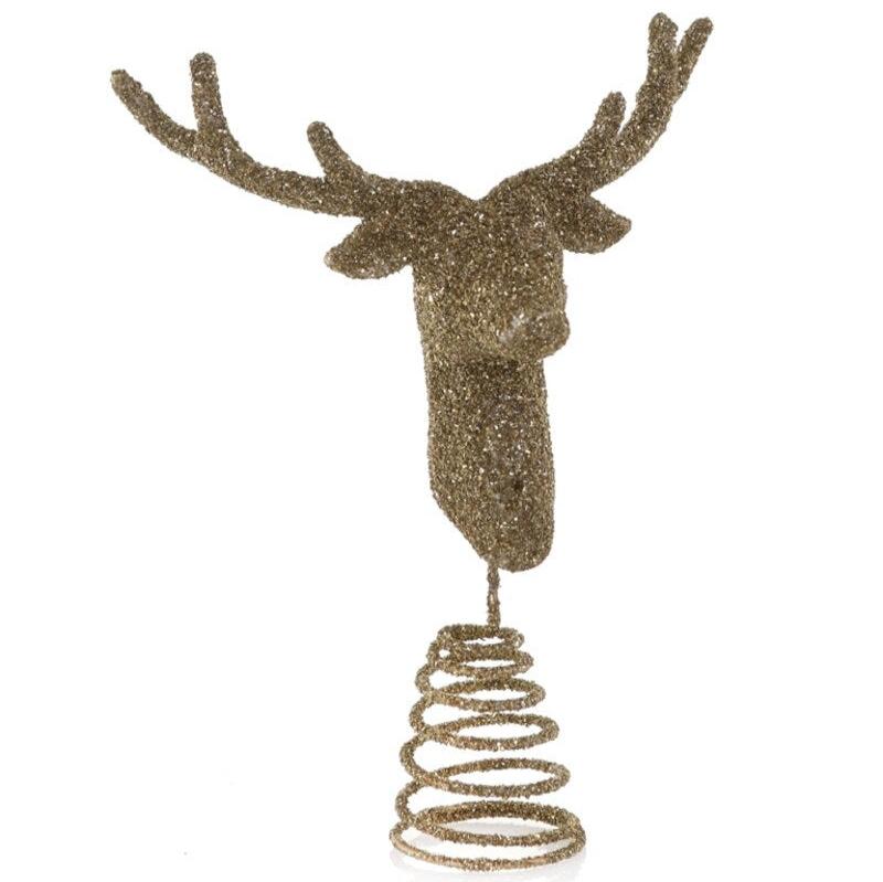 Cody Foster GLITTERED DEER TREE TOPPER-GOLD