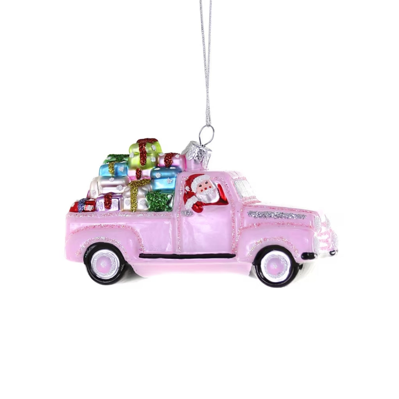 歡樂粉紅聖誕卡車玻璃吊飾