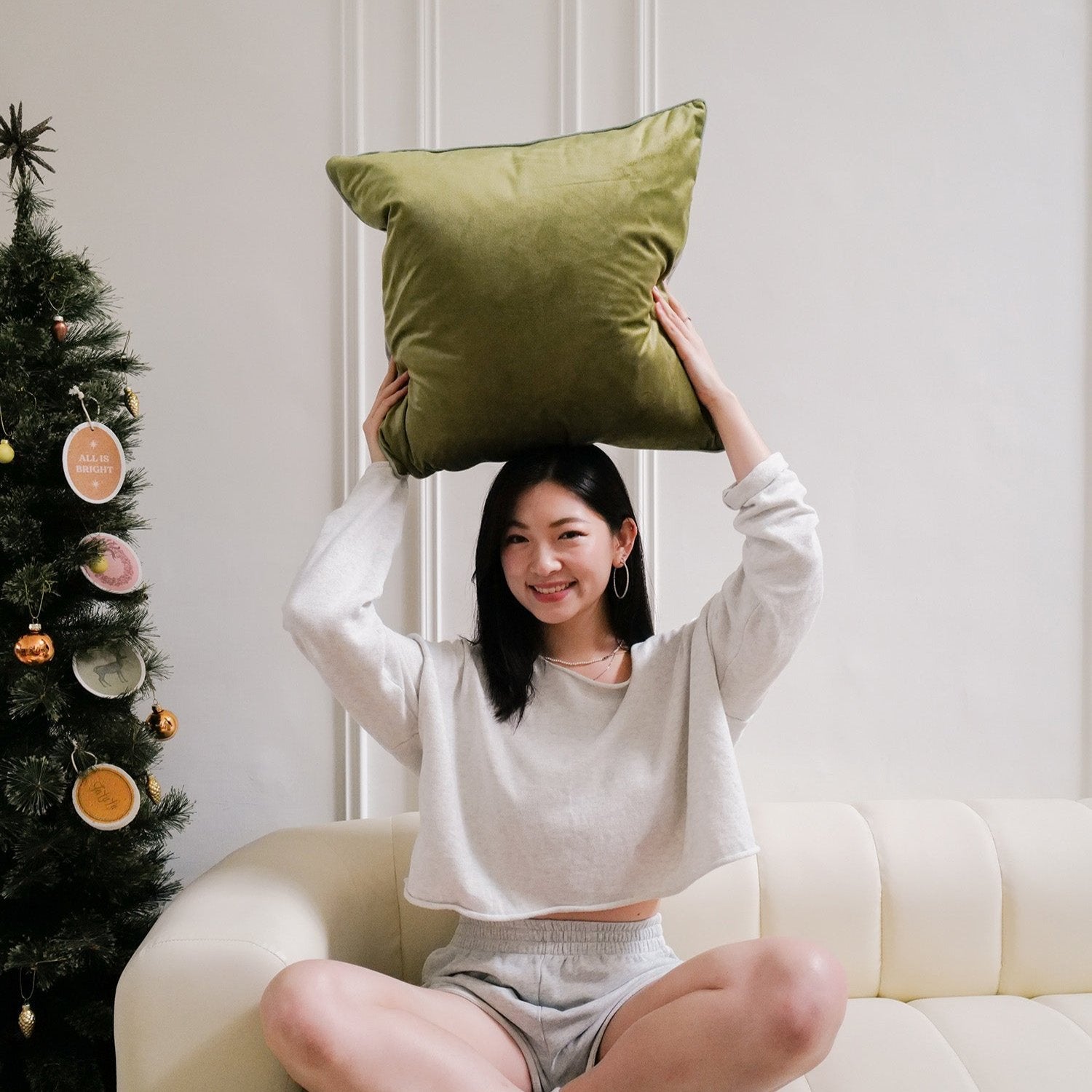 olive green velvet pillow cover