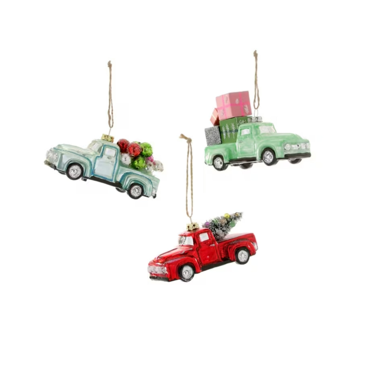 復古聖誕卡車玻璃吊飾